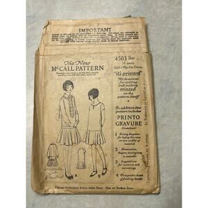 Vintage 1920's McCall Pattern #4503 Girls Flapper Style Dress Size 14 Bust 32"